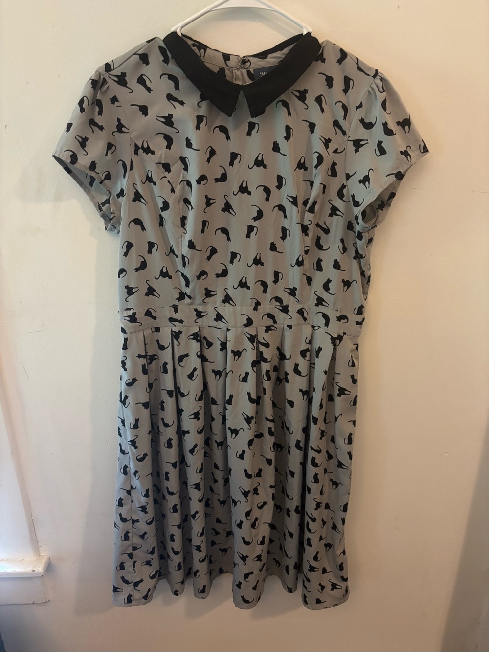 ModCloth Light Gray Dress with Black Cat Silhouettes and Black Collar Size XL